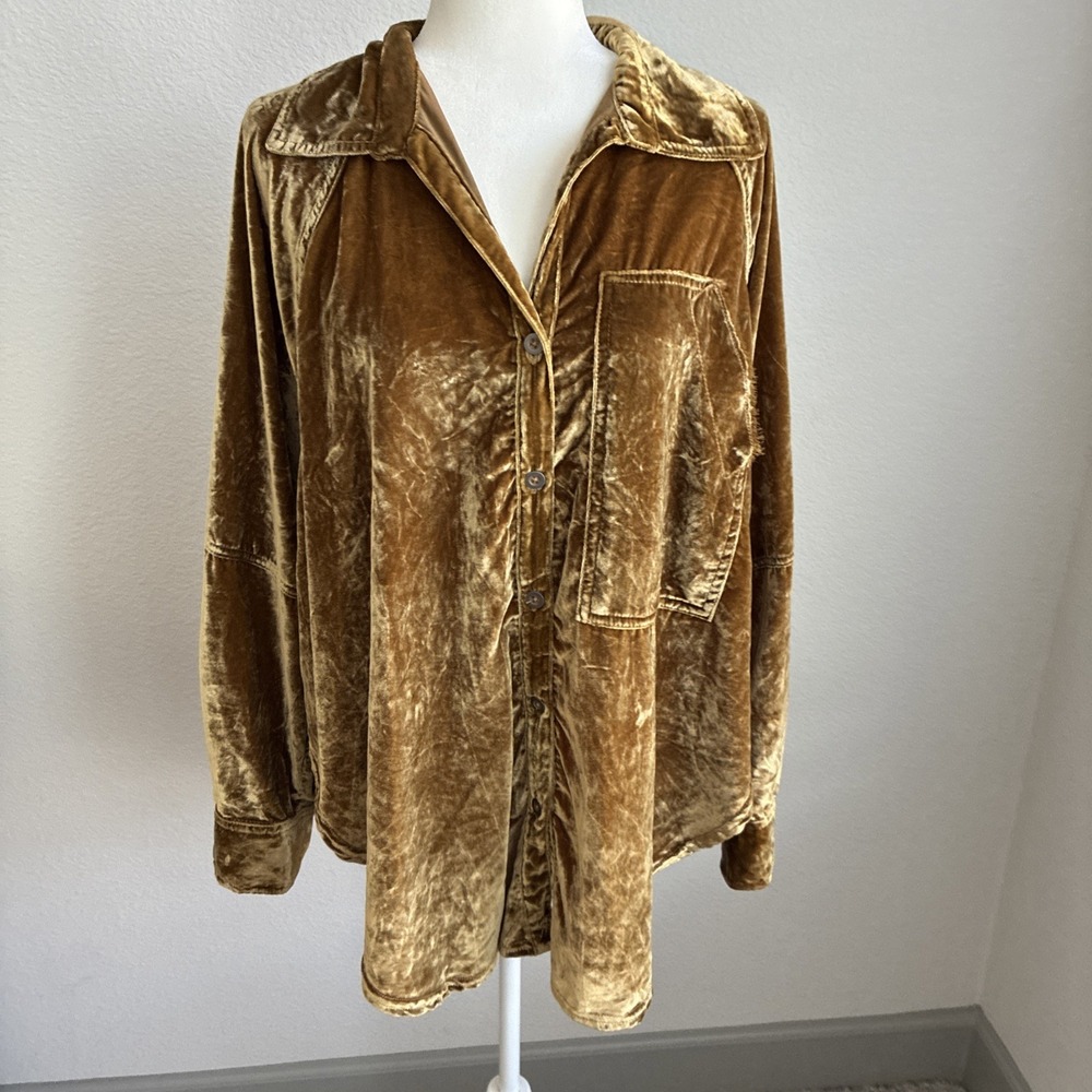 We The Free Womens Summer Daydream Velvet Button Down Oversized Shirt Medium